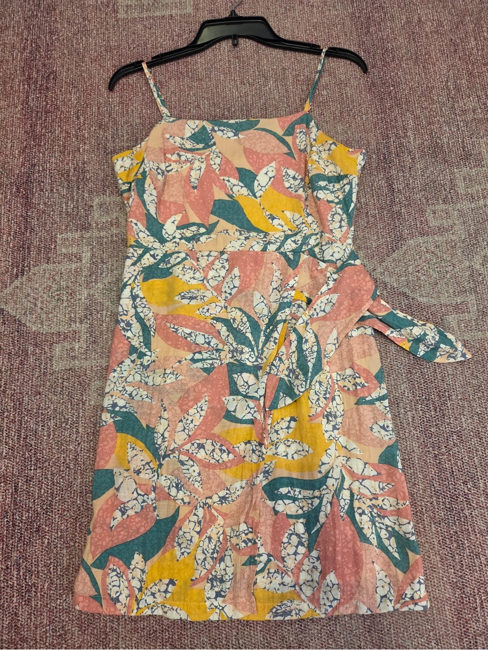 Nine West faux wrap abstract tropical spaghetti strap summer mini dress sz small